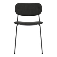 Black upholstered chair with a smooth, minimalist design and subtle texture on the seat and backrest.