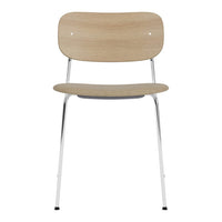 Modern wooden chair with a light oak finish and sleek chrome legs. Minimalist design, perfect for stylish interiors.