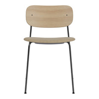 Natural wood finish with a smooth texture, complemented by sleek black metal legs. Minimalist design, modern aesthetic.