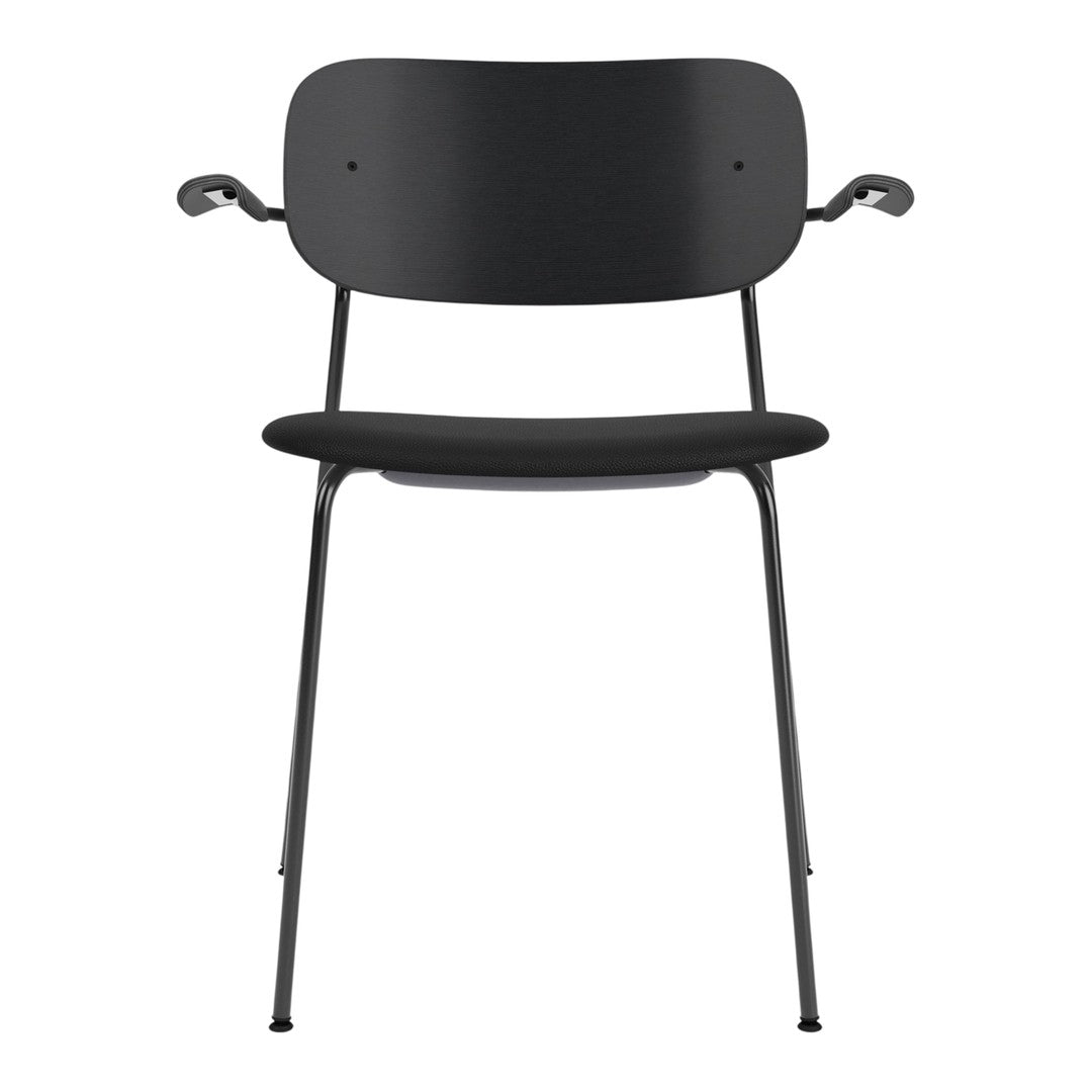 Black minimalist chair with smooth lines and a sleek, modern design. Perfect for contemporary decor.