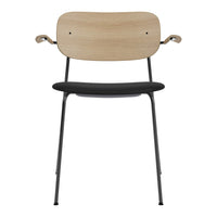 Light wood backrest with black seat and sleek black legs, creating a modern two-tone design.