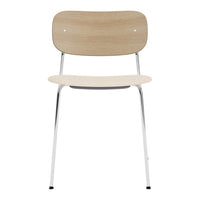 Light wood chair with a smooth finish and chrome legs, featuring a minimalist design and natural tones.