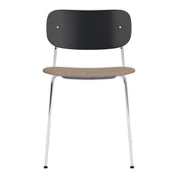 Black and cork chair with chrome legs, featuring a simple, modern design and a sleek color combination.