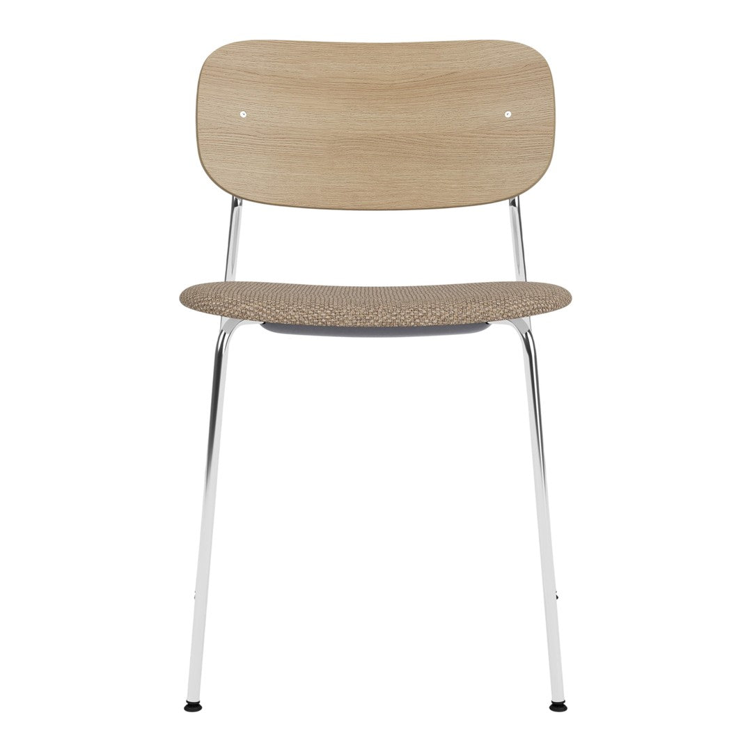 Light natural wood finish with a smooth surface and sleek chrome legs. Minimalist design with clean lines.