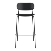 Modern black bar stool with a minimalist design, featuring a smooth matte finish and sleek metal legs.