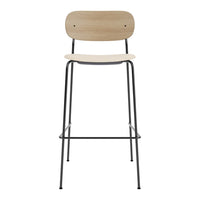 Light wood and black metal bar stool with a minimalist design, featuring a smooth, natural finish and sleek lines.