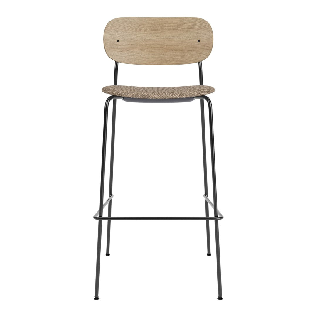 Natural wood chair with a sleek black metal frame, featuring a minimalist design and smooth, light wood grain.