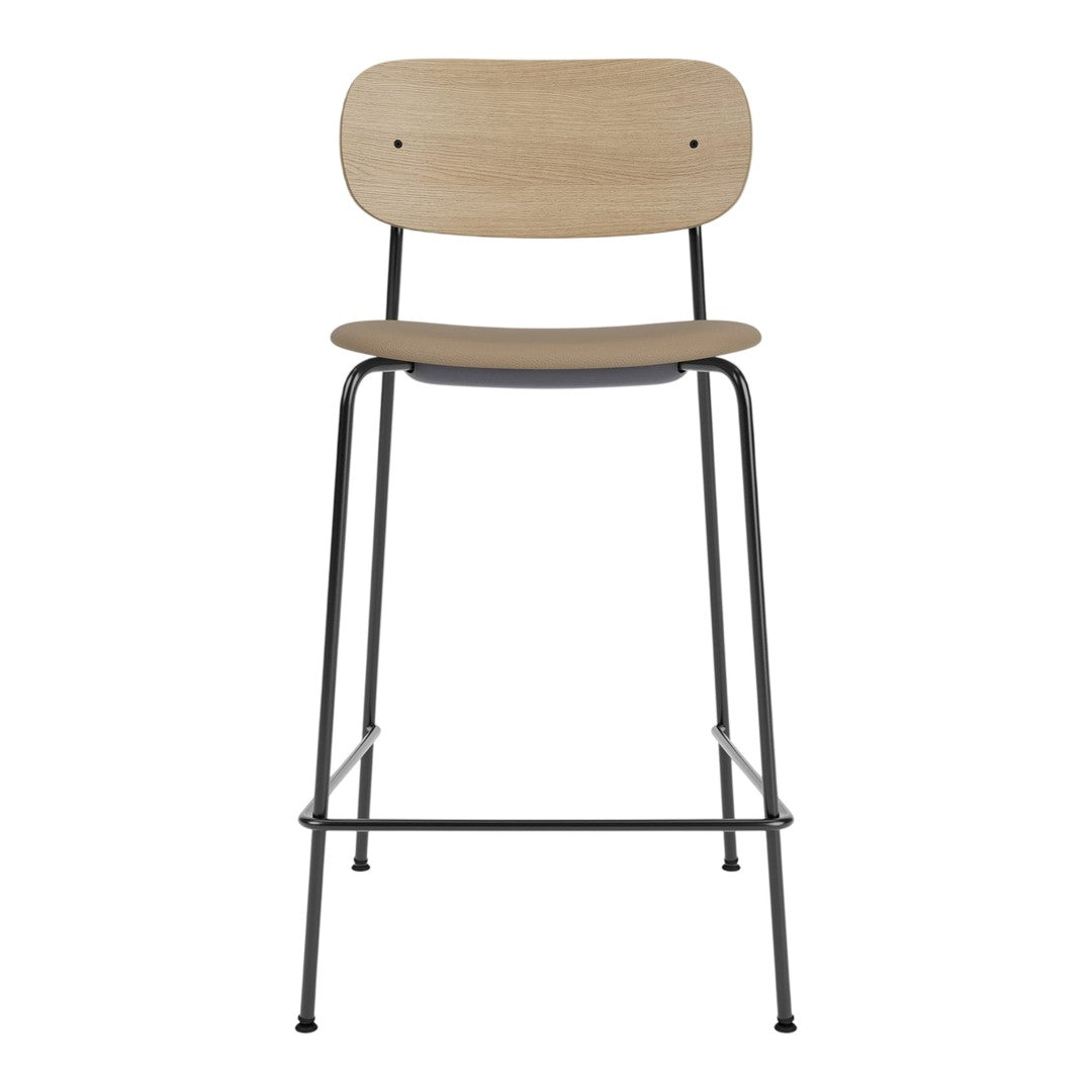 Light wood bar stool with a sleek design and black metal legs, featuring a smooth finish and contemporary style.