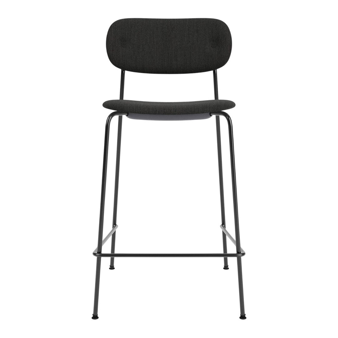 Stylish black bar stool with a sleek, curved design and matte finish, perfect for modern interiors.