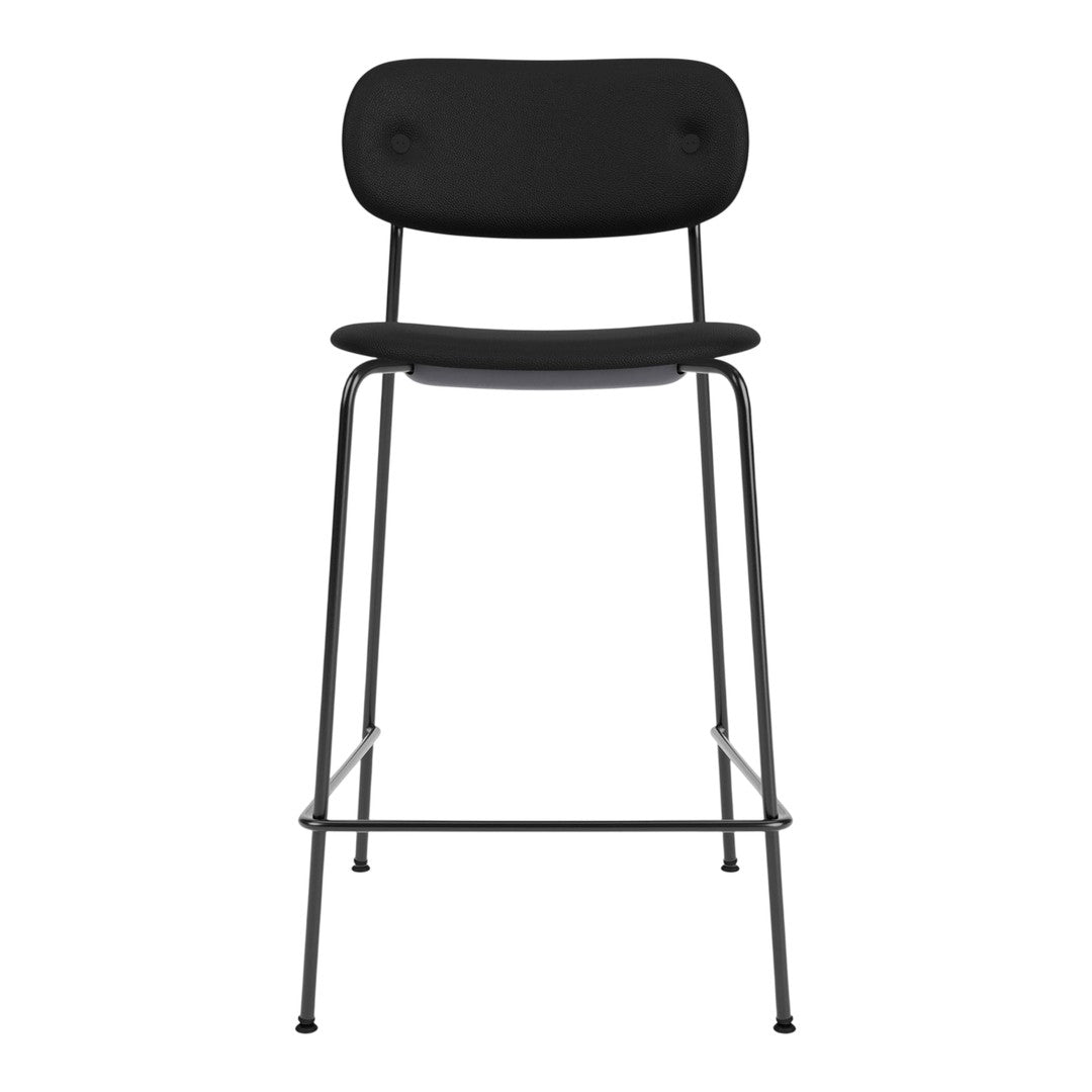 Black modern bar stool with minimalist design and smooth finishes. Perfect addition for stylish home decor.