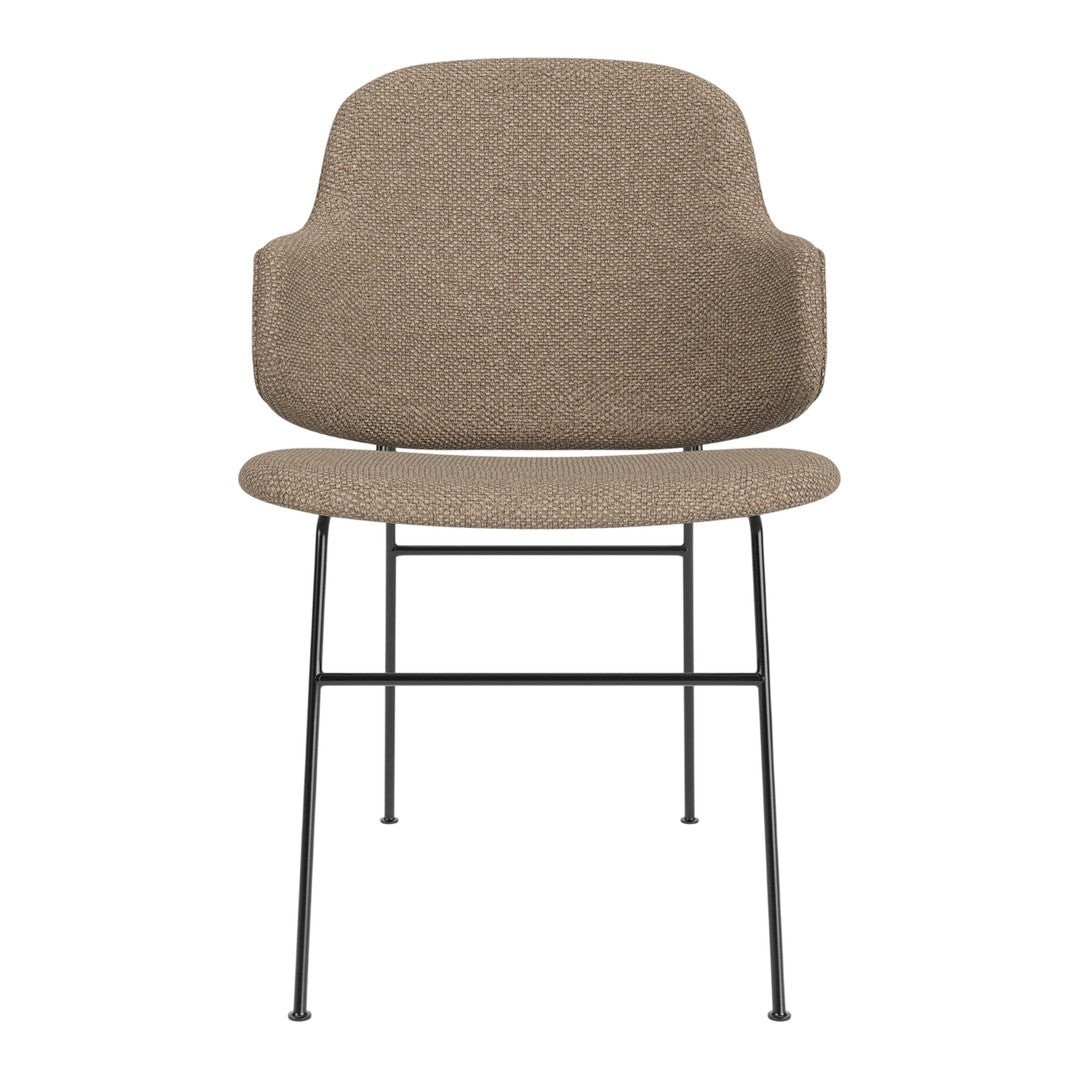 Stylish brown textured chair with a smooth seat and sleek black metal legs, perfect for modern interiors.