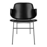 Black modern chair featuring a sleek, smooth finish and minimalistic design with a sturdy metal frame.