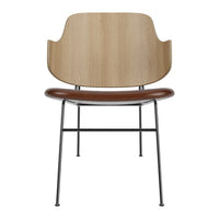 Light wood backrest, dark brown seat, and black metal legs create a sleek, modern chair design.