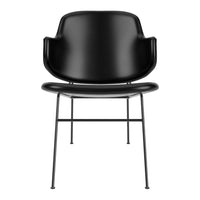 Black modern chair with smooth, curved lines and minimalist metal legs, perfect for contemporary decor.