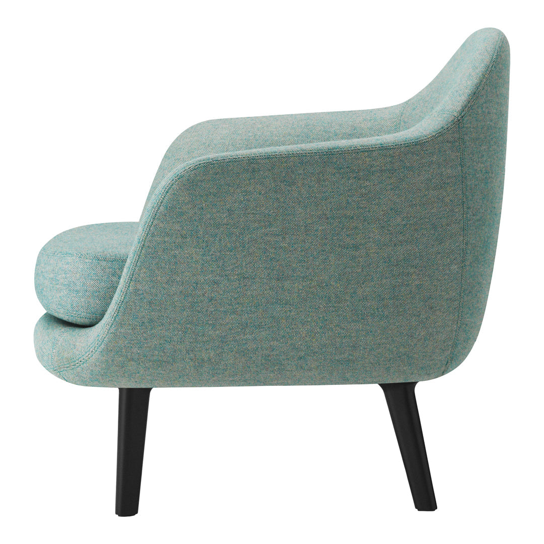 Modern teal accent chair with a textured fabric pattern and sleek black legs. Ideal for contemporary interiors.