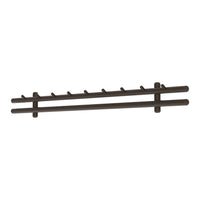 Dark brown, minimalist wall peg rack with horizontal and vertical bars, featuring an elegant, smooth finish.