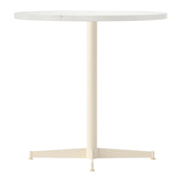 Round table in white with a smooth surface and a minimalist beige base design. Perfect for modern interiors.
