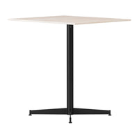 Neutral square table with a light wood top and a sleek black metal base. Modern and minimalistic design.