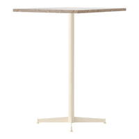 "Square table with a light wood grain top and creamy beige base, featuring a minimalist design."