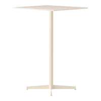 Cream-colored square table with a minimalist design and smooth surface. Ideal for modern decor.