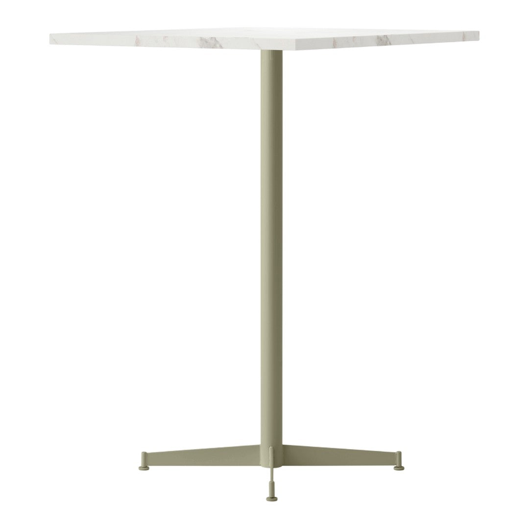 Square tabletop in white marble with a sleek green metal base, perfect for modern decor.