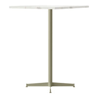 Square tabletop in white marble with a sleek green metal base, perfect for modern decor.