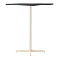 Modern square table with a sleek black top and a minimalist cream-colored base. Perfect for contemporary spaces.