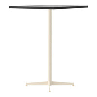 Black square tabletop with a sleek cream-colored metal base, perfect for minimalist decor.