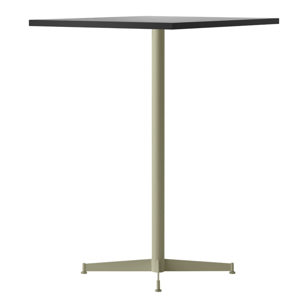 Black square tabletop with a light green, minimalist metal base. Perfect for modern decor.