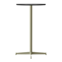 Round tabletop in black with a sleek light green base, minimalist design suitable for modern decor.