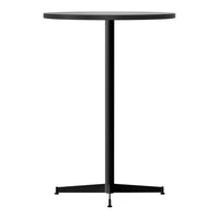 Minimalist black round table with a sleek design and sturdy tripod base. Ideal for modern decor.