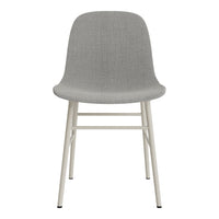 Gray upholstered chair with a smooth, minimalist design and light-colored wooden legs. Perfect for modern interiors.