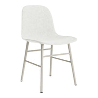 White upholstered chair with a soft texture and light gray metal legs. Simple, modern design for versatile decor.