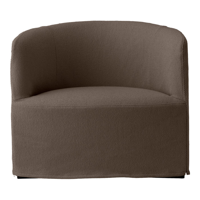 Brown upholstered accent chair with a textured, woven pattern for modern interiors. Perfect for stylish seating.