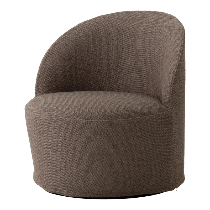Brown textured upholstery in a modern curved accent chair design. Perfect for contemporary living spaces.