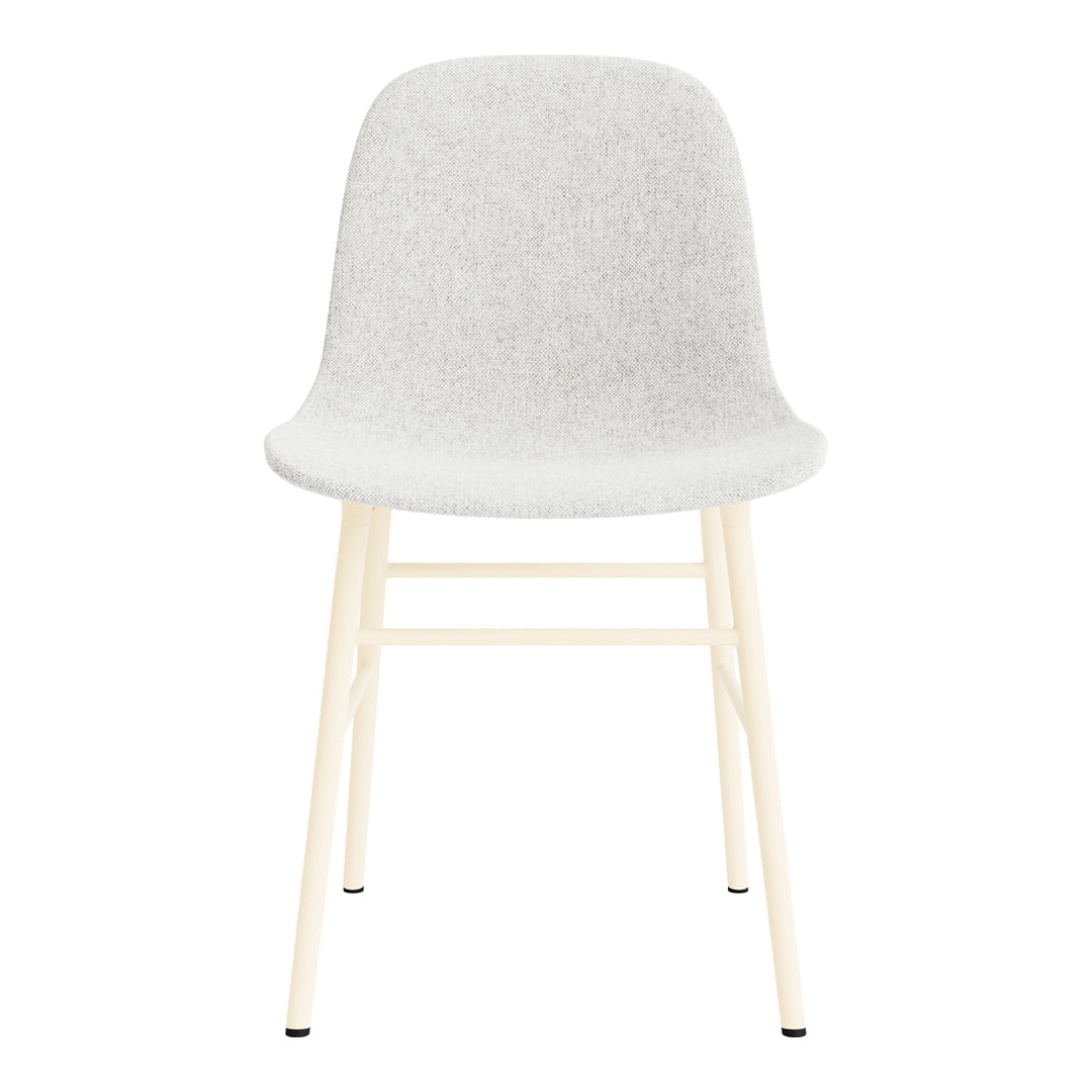 Gray upholstered chair with a smooth texture and light wooden legs, offering a minimalist design.