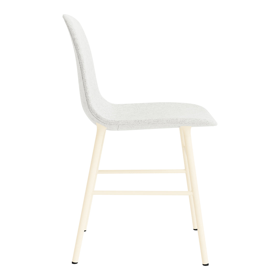 Light gray upholstered chair with a sleek design and natural wood legs, perfect for minimalist decor.