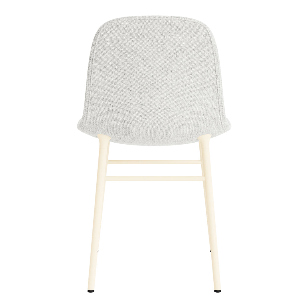 Gray upholstered chair with a smooth texture and light wood legs, showcasing a minimalist design.