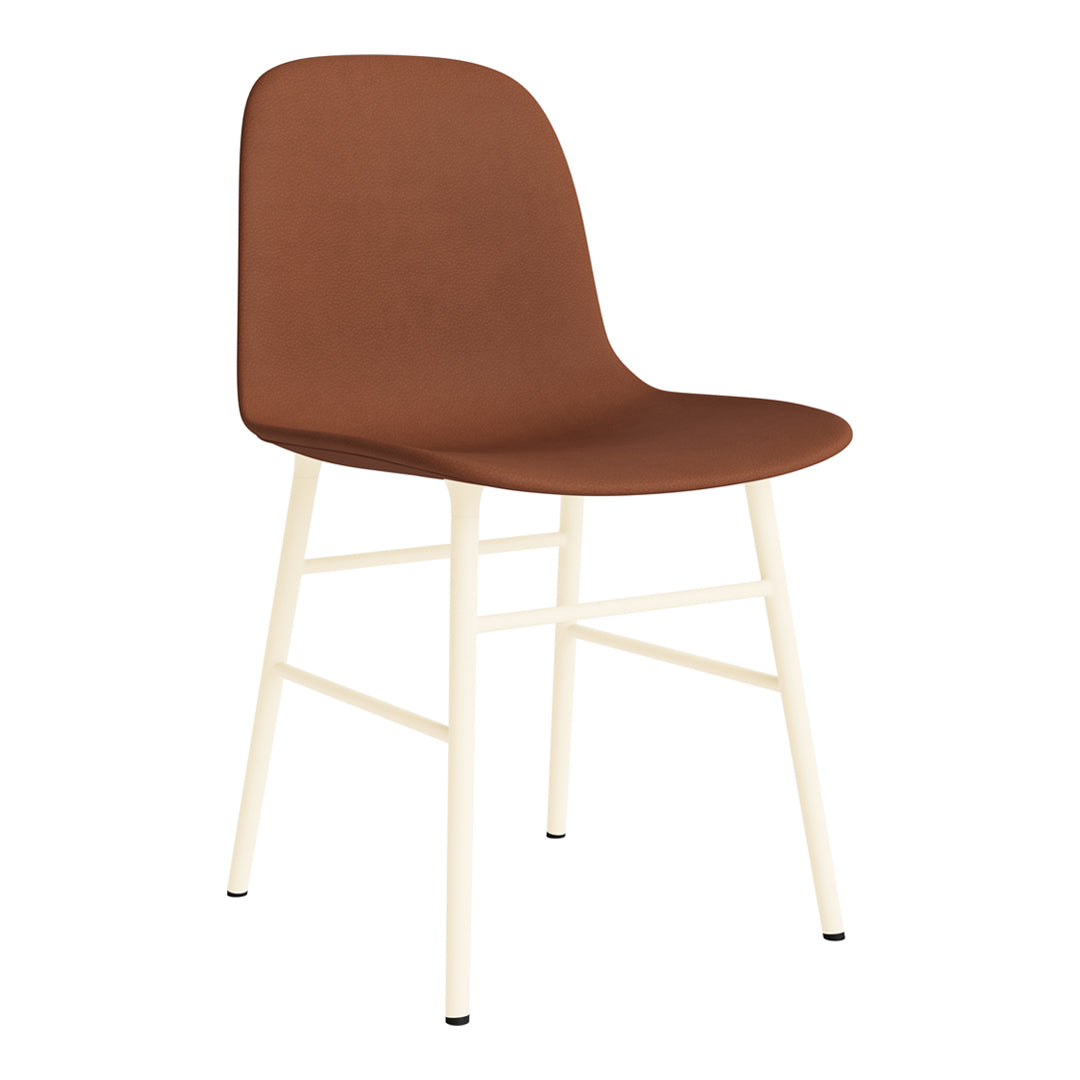 Brown ergonomic chair with a smooth surface and cream-colored legs, offering a modern, minimalist design.
