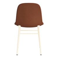 Brown upholstered chair with a smooth finish and light cream wooden legs, featuring a modern minimalist design.