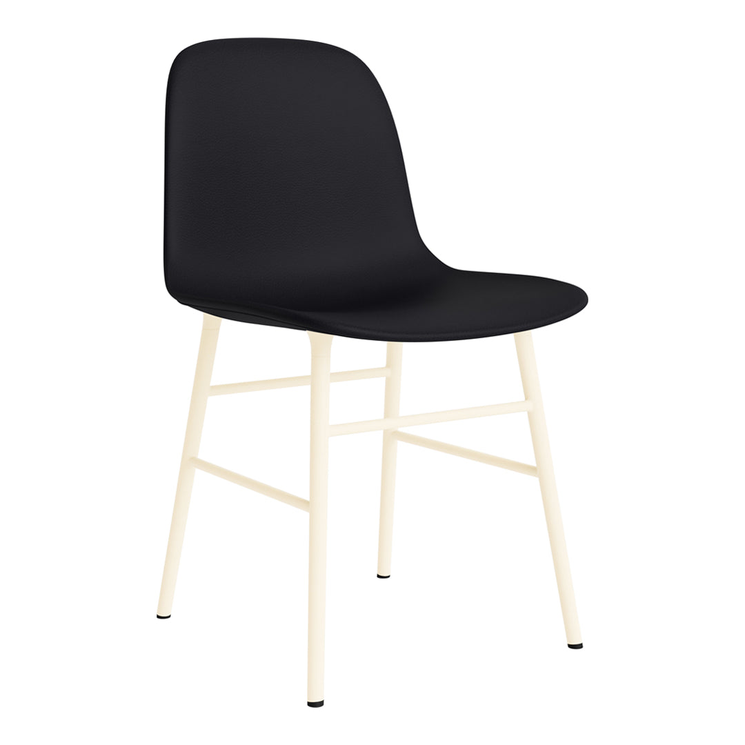 Black modern chair with a smooth finish and cream-colored wooden legs, featuring a minimalist design.
