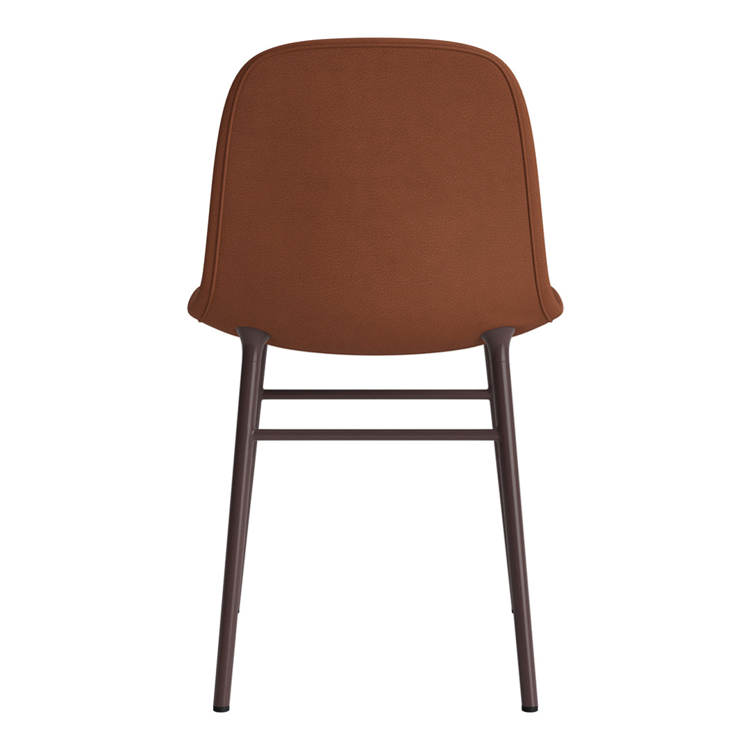 Brown upholstered chair with a smooth, solid pattern and slender wooden legs in a dark finish. Ideal for modern decor.