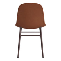 Brown upholstered chair with a smooth, solid pattern and slender wooden legs in a dark finish. Ideal for modern decor.