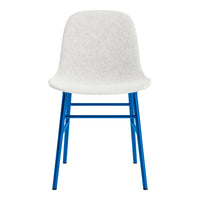 Modern chair with a soft white seat and vibrant blue metal legs, perfect for stylish interiors.