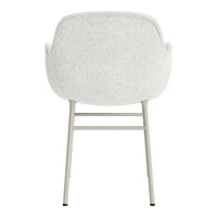 Light gray upholstered chair with a smooth, minimalist design and subtle texture. Metal legs in neutral tones.