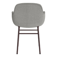 Gray upholstered chair with a smooth texture and brown wooden legs, showcasing a modern, minimalist design.