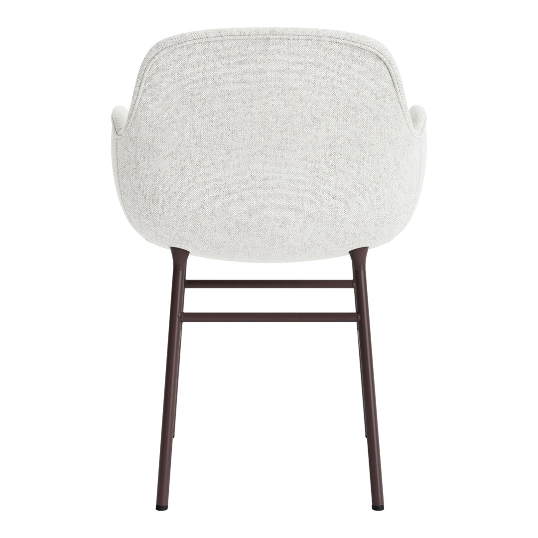Light gray upholstered chair with a soft texture and dark brown metal legs, offering a modern minimalist design.