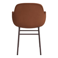 Brown upholstered chair with a smooth, rounded back and sleek metal legs, perfect for modern decor.