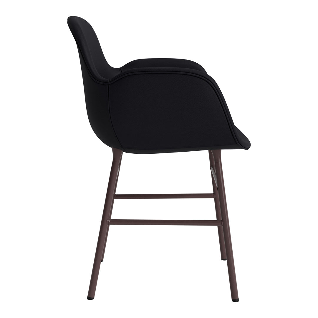 Elegant black chair with smooth fabric and a minimalist design, featuring a dark wooden base for a modern touch.
