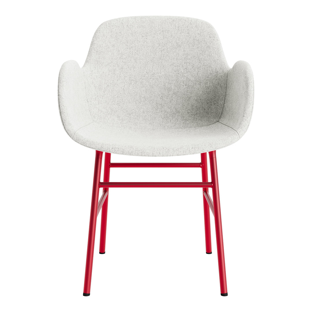 Modern chair featuring a soft gray seat with bold red legs for a stylish contrast. Perfect for contemporary decor.